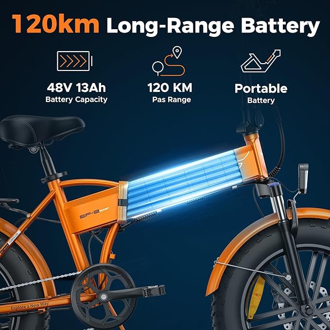 Faltbares Elektrofahrrad mit 48 V 13 Ah herausnehmbarer Batterie, 50–120 km Reichweite – Bild 3