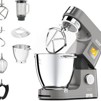 Kenwood Titanium Chef Patissier XL KWL90.034SI, Food Processor with Integrated Scales & 7 L Mixing Bowl with Heat Function, 1400 Watt, incl. 4 Piece Patisserie Set, Silver